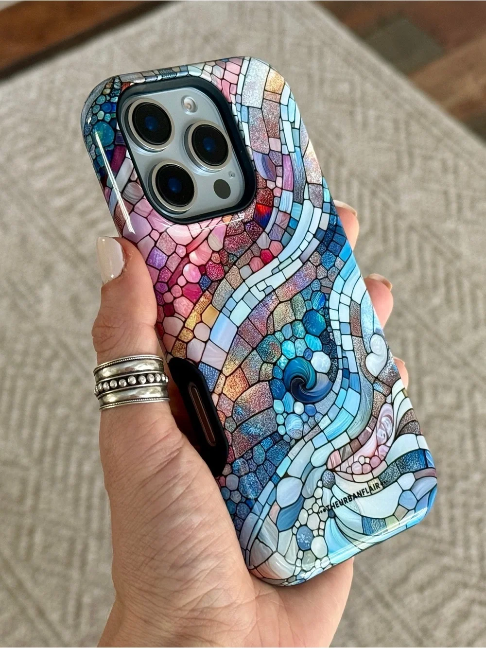 Pastel Mosaic Stained Glass Tough Phone Case For iPhone 16 Pro